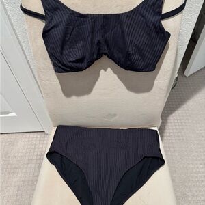Athleta High Waist Black Ribbed Bikini Set